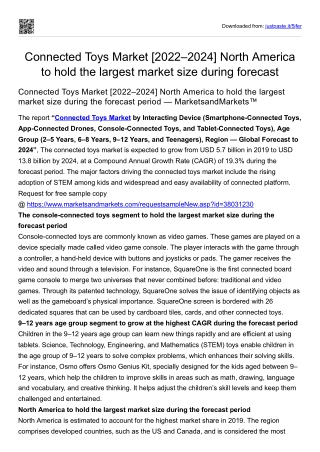 Connected Toys Market [2022–2024] North America to hold the largest market