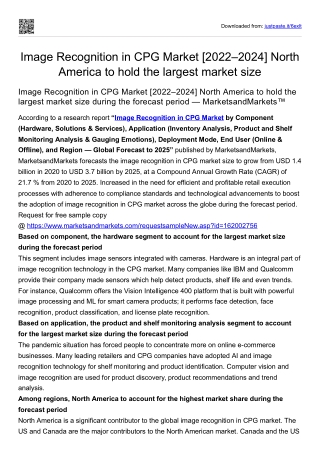 Image Recognition in CPG Market [2022–2024] North America to hold the largest