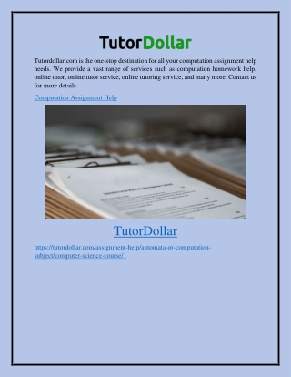 Computation Assignment Help Tutordollar.com