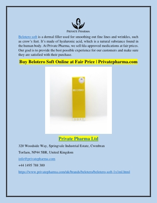 Buy Belotero Soft Online at Fair Price | Privatepharma.com