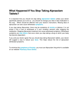 What Happened If You Stop Taking Alprazolam Tablets