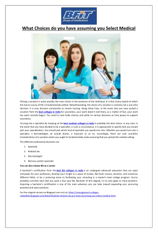 What Choices do you have assuming you Select Medical?