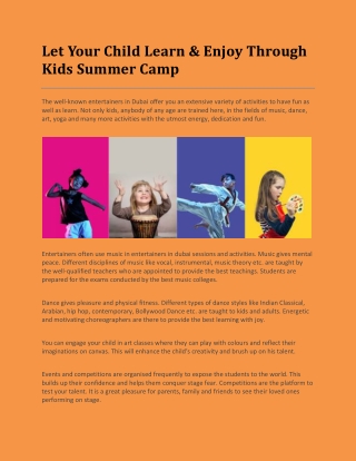 Let Your Child Learn & Enjoy Through Kids Summer Camp