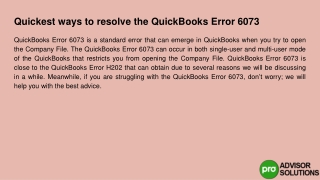 The Fastest Way to Resolve QuickBooks Error 6073