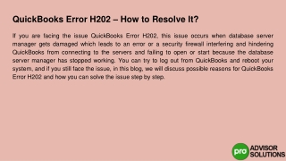 Effective Way QuickBooks Error H202 - How To Solve It?