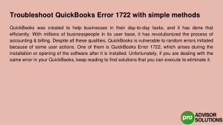 Let's see how to troubleshoot QuickBooks Error 1722 in simple waysLet's see how