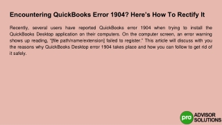Facing QuickBooks Error 1904? Here's how to fix it