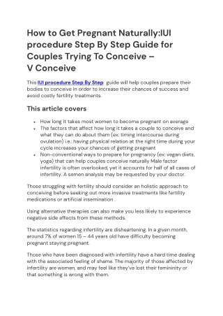 How to Get Pregnant Naturally-IUI procedure Step By Step Guide for Couples Trying To Conceive – V Conceive