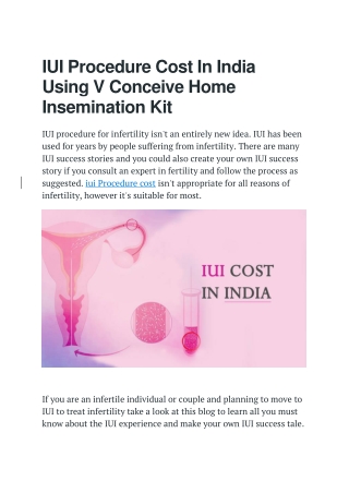 IUI Procedure Cost In India Using V Conceive Home Insemination Kit