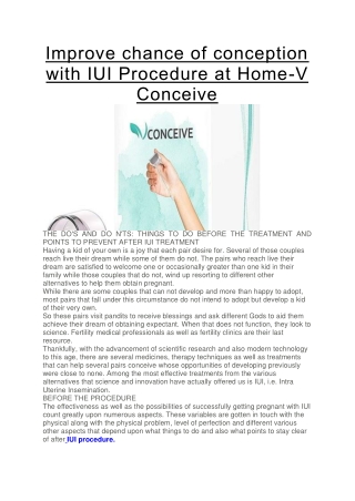 Improve chance of conception with IUI Procedure at Home-V Conceive