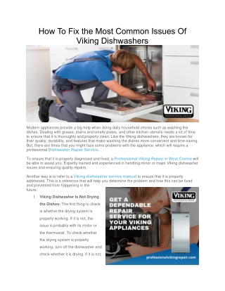 How To Fix the Most Common Issues Of Viking Dishwashers