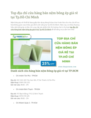 Top địa chỉ cửa hàng bán nệm bông ép giá rẻ tại Tp.Hồ Chí Minh