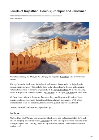 Jewels of Rajasthan Udaipur Jodhpur and Jaisalmer