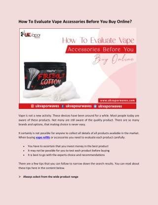 How To Evaluate Vape Accessories Before You Buy Online?