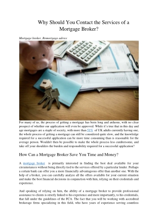 Why Should You Contact the Services of a Mortgage Broker