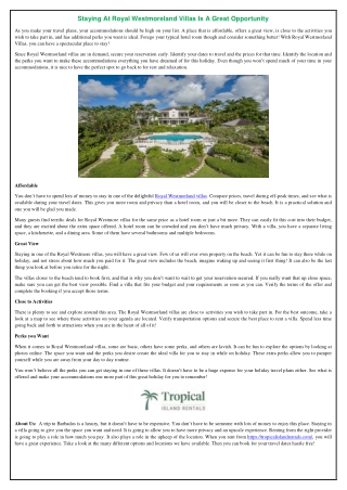 Staying at Royal Westmoreland Villas is a Great Opportunity