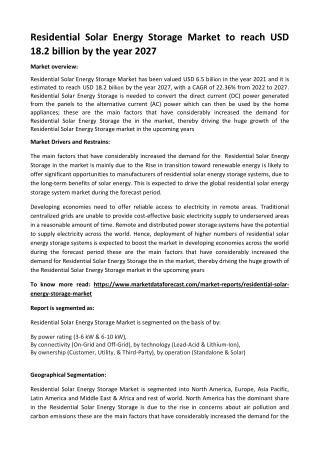 Residential Solar Energy Storage Market