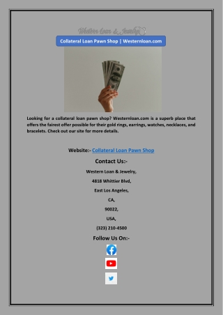 Collateral Loan Pawn Shop | Westernloan.com