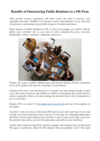 Benefits of Outsourcing Public Relations to a PR Firm
