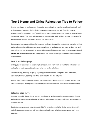 Top 5 home and office relocation tips
