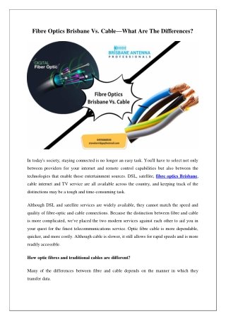 Fibre optics Brisbane vs. cable—what are the differences