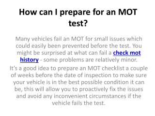 How can I prepare for an MOT test?