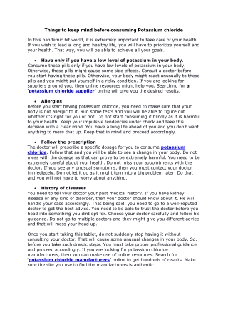 Things to keep mind before consuming Potassium chloride