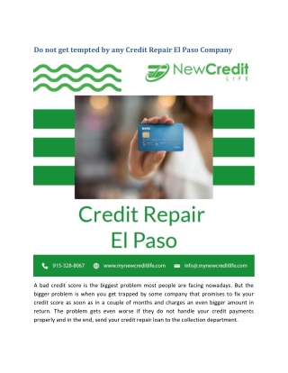 Do not get tempted by any Credit Repair El Paso Company