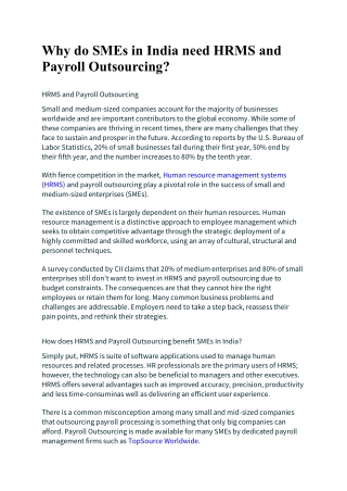 Why do SMEs in India need HRMS and Payroll Outsourcing?