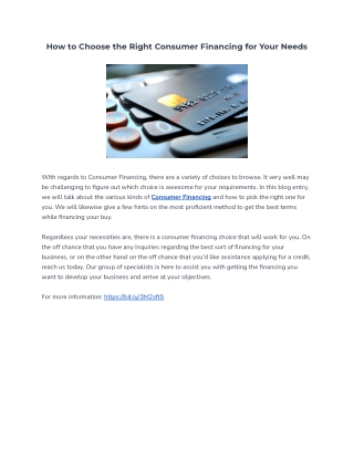 How to Choose the Right Consumer Financing for Your Needs