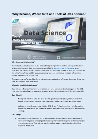 Why become, Where to fit and Tools of Data Science?