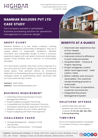 Nambiar Builders: SAP Implementation By Highbar Technocrat Limited