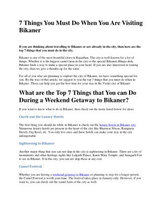 7 Things You Must Do When You Are Visiting Bikaner