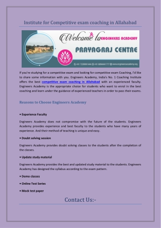 Best Institute for Competitive exam coaching in Allahabad
