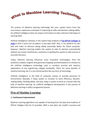 What Is Machine Learning Technology