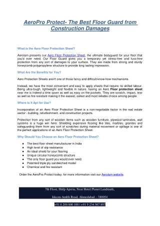 AeroPro Protect- The Best Floor Guard from Construction Damages