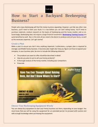How to Start a Backyard Beekeeping Business?