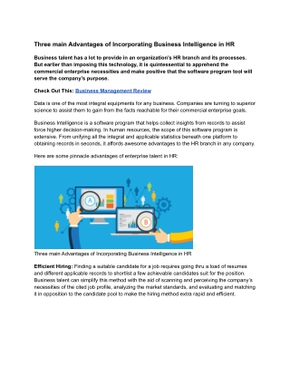 Three main Advantages of Incorporating Business Intelligence in HR