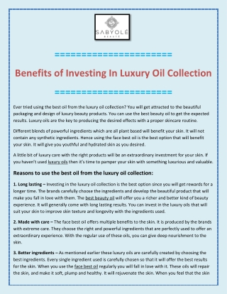 Benefits Of Investing In Luxury Oil Collection