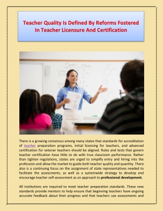 Teacher Quality Is Defined By Reforms Fostered In Teacher Licensure And Certification