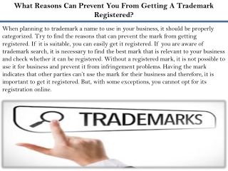 What Reasons Can Prevent You From Getting A Trademark Registered?