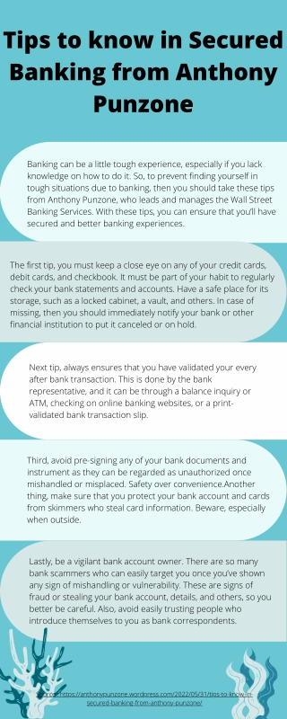 Tips to know in Secured Banking from Anthony Punzone