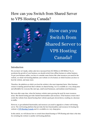How can you Switch from Shared Server to VPS Hosting Canada?