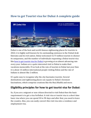 How to get Tourist visa for Dubai A complete guide| Apply Online Dubai visa