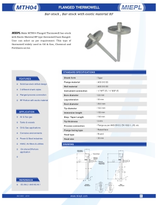 MTH04 Flanged Thermowell - Bar-stock, Bar-stock with exotic material RF | MIEPL