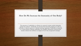 How Do We Increase the Immunity of Our Body