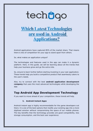 Which Latest Technologies are used in Android Applications