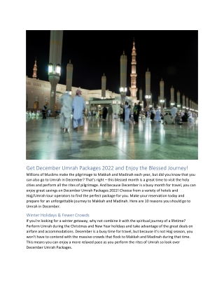 Get December Umrah Packages 2022 and Enjoy the Blessed Journey!