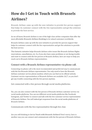 How do I Get in Touch with Brussels Airlines?