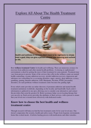 Explore All About The Health Treatment Centre